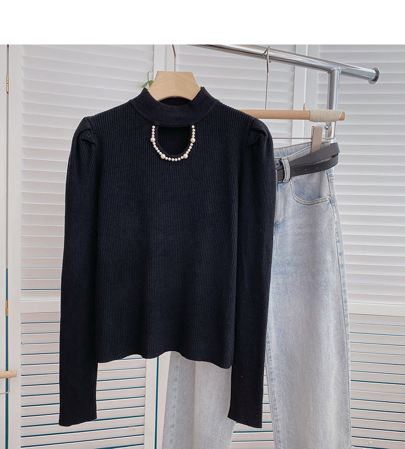 Nail bead hollowed out crew neck Vintage sweater  6468