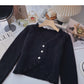 Gentle retro temperament V-neck short slim top cardigan  6153