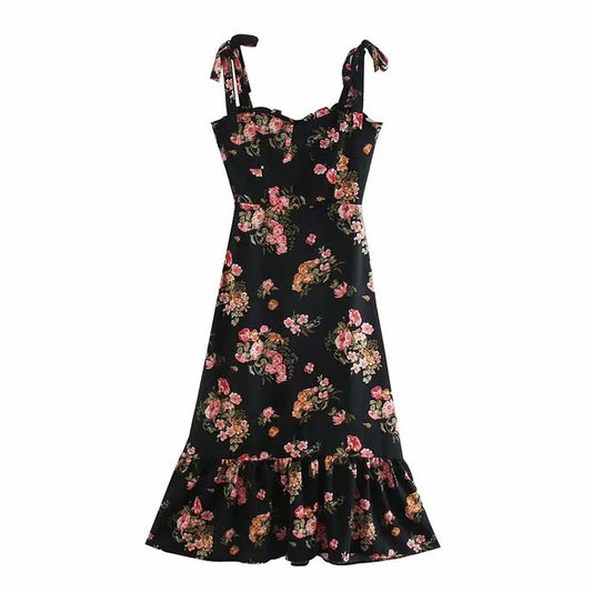 Robe à bretelles sexy à imprimé floral de la mode minoritaire française 7126