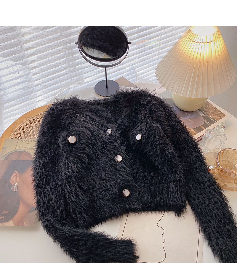 Nerzimitat-Pullover, einfarbig, Strickjacke, Mode 6135