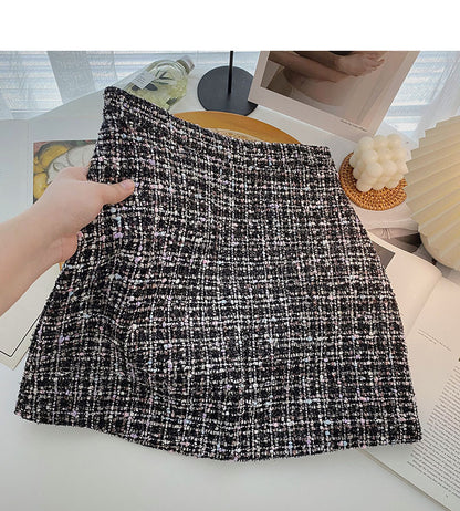 Jupe portefeuille taille haute en tweed rétro à carreaux Gas 5503