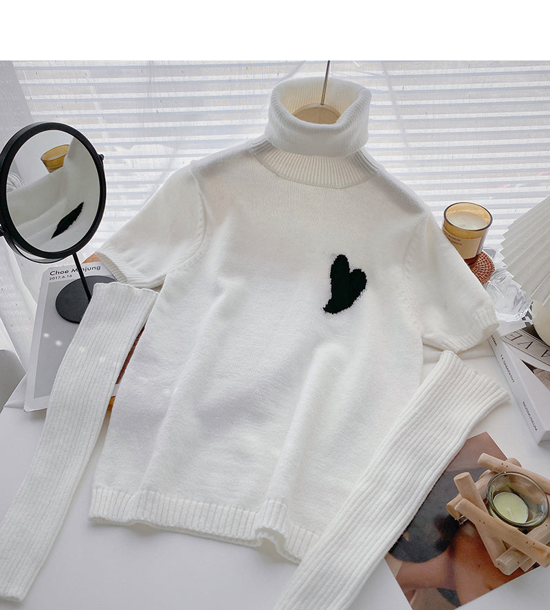 High neck Pullover Sweater design sense two long sleeved bottomed tops  6608