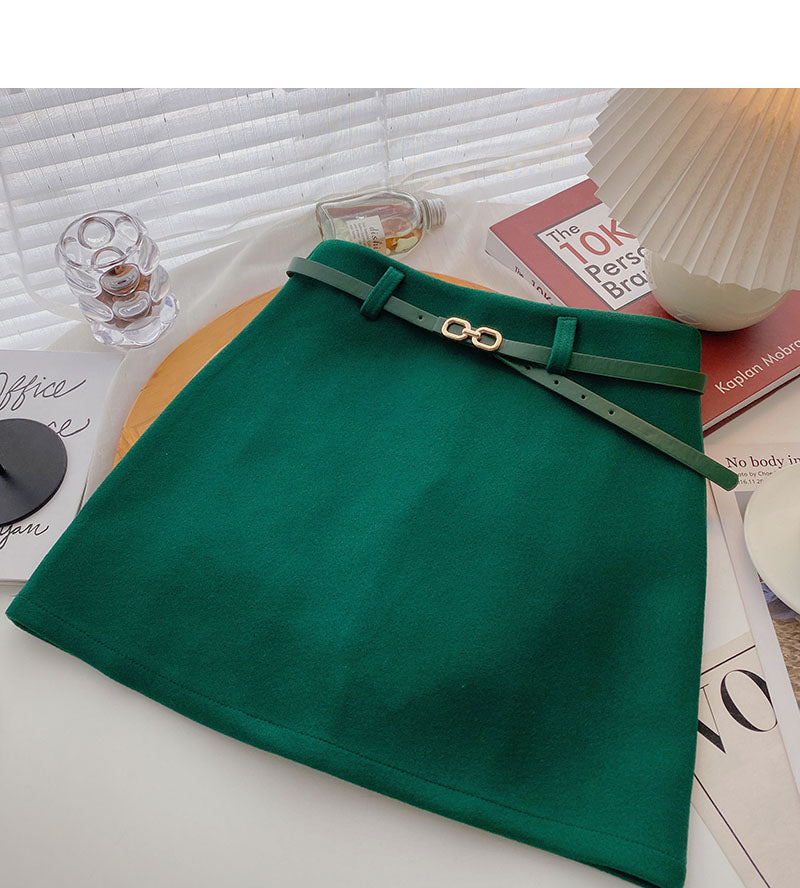 Korean version simple temperament shows thin a-word high waist skirt  5511