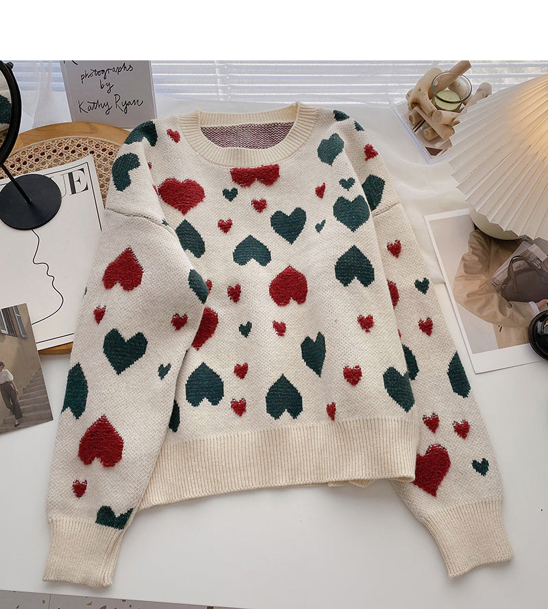 Haut ample à manches longues avec motif rétro en jacquard Love 6159