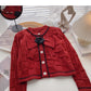 Xiaoxiang style pattern short sweater coat bow flower long sleeve top  6190