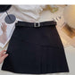 Korean version of student aging design pure color high waist A-line skirt  5658