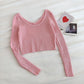 Solid color two wear long sleeve leaky clavicle sweater  6463