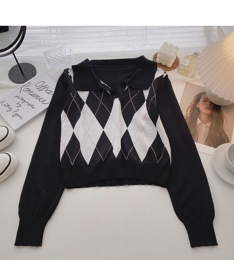 Aging Netz rot kariert kurz Langarm Pullover Top 6446