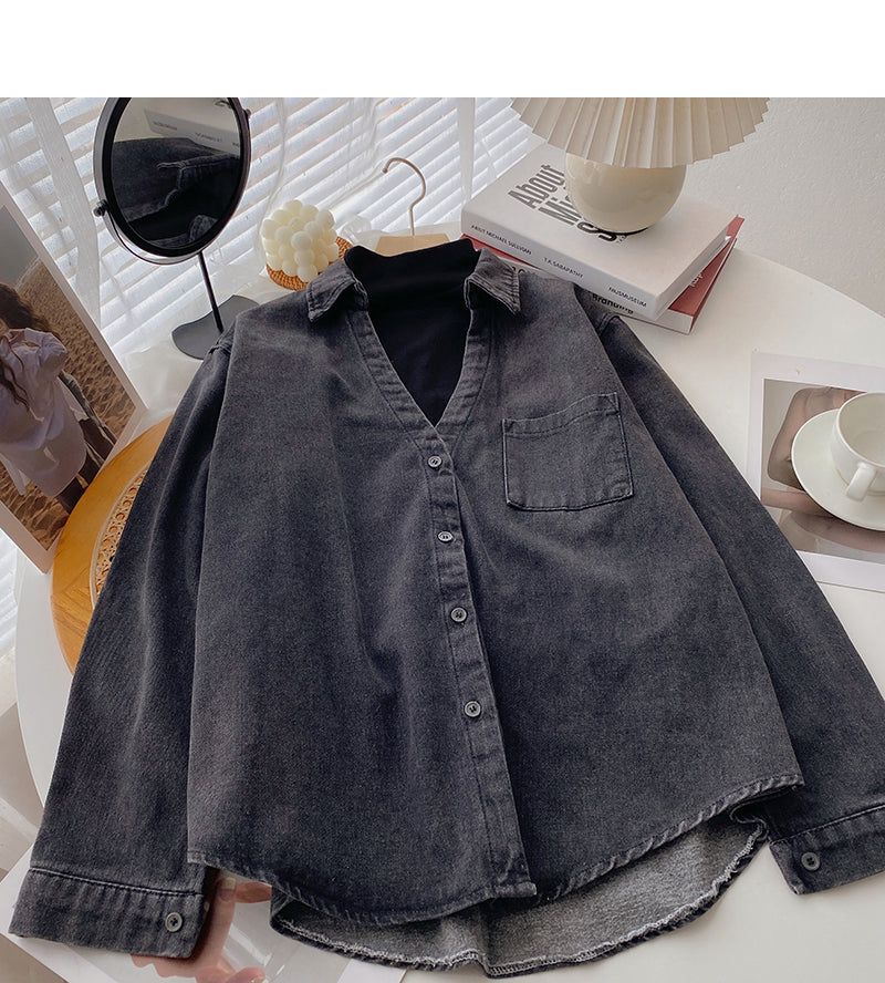 Denim Long sleeve design, stitching and thin shirt  6333