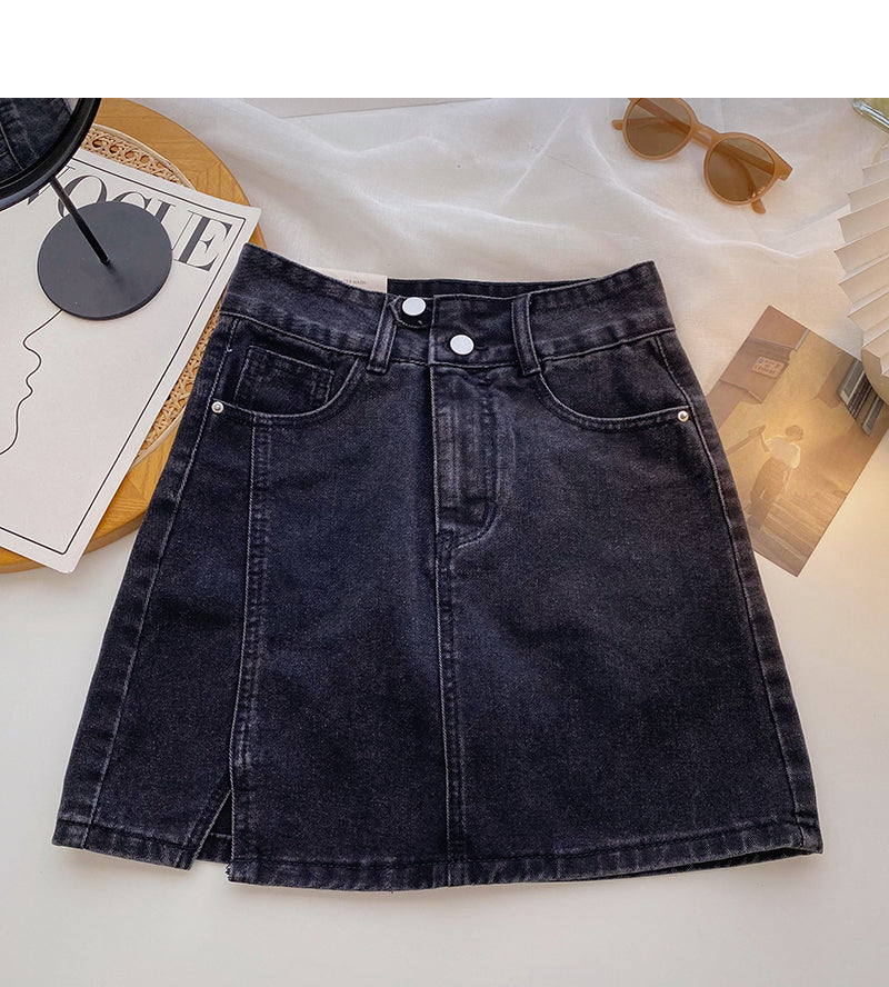 New Korean version of Hong Kong Style versatile slim split high waist skirt  5403