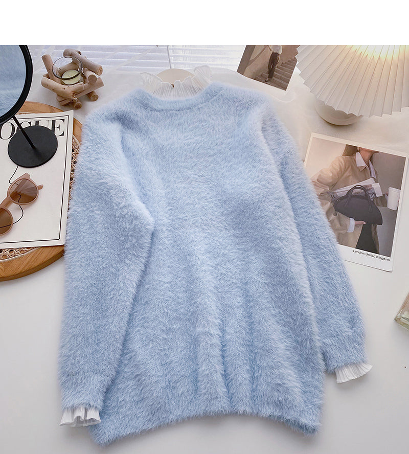 Imitation mink sweater design feeling lazy top  6167