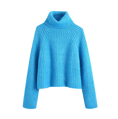 Neuer lockerer Strickpullover mit hohem Kragen und Spikes 7498