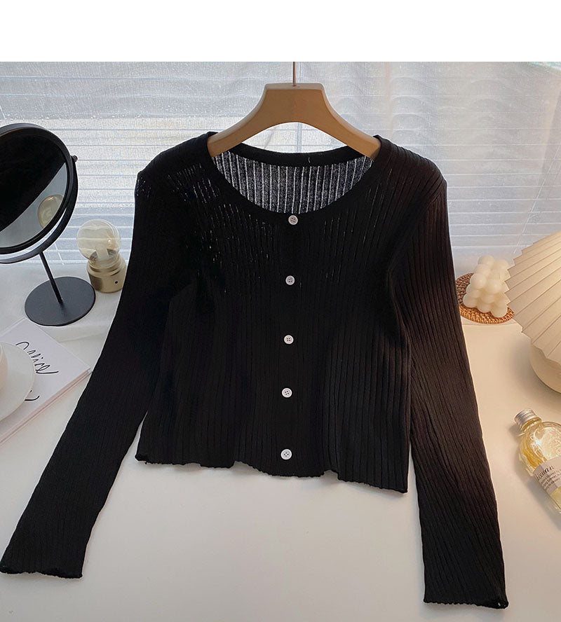 Long Sleeve Striped short slim casual knit top  6512