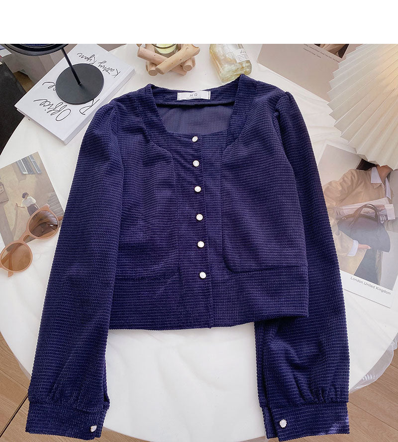 Korean style casual solid color single breasted long sleeve top  6341