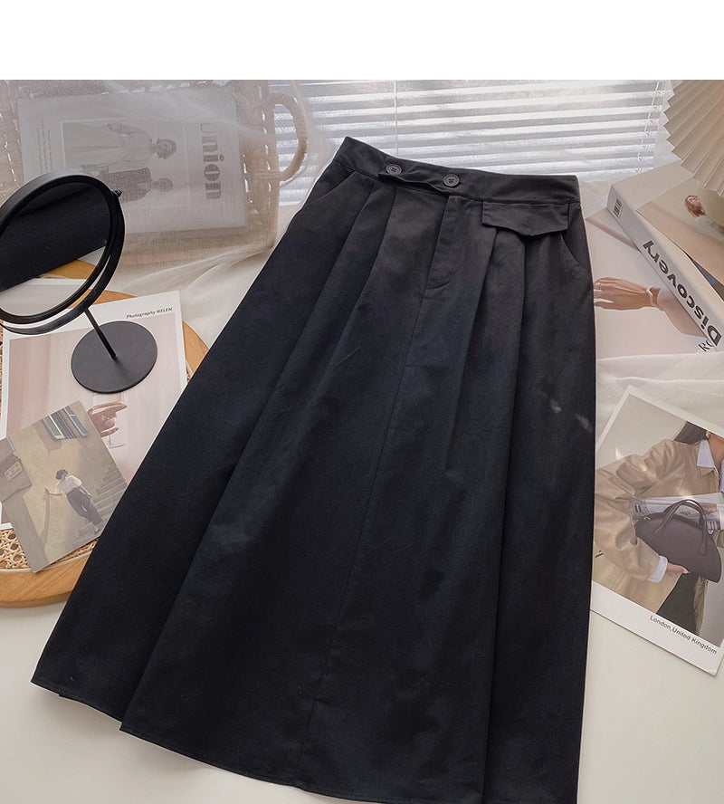 New Korean high waist thin solid color medium and long skirt  5826