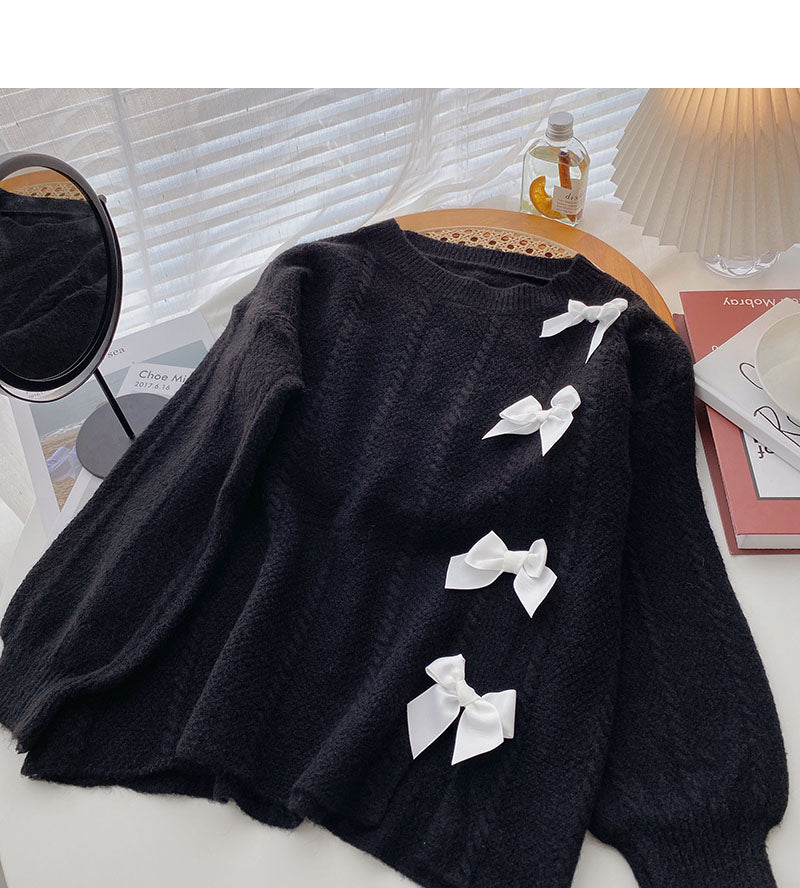 Korean bow design French Pullover long sleeve top  5915