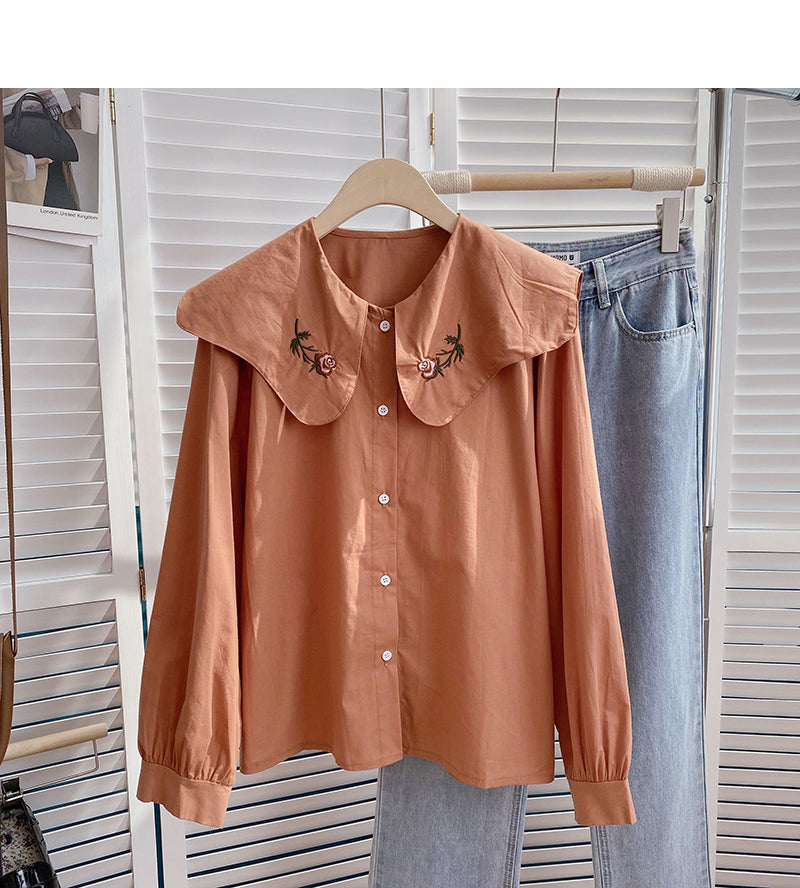Embroidered Baby collar Vintage Art shirt  6416