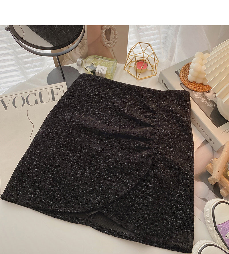 Retro irregular pleated high waist skirt  5379