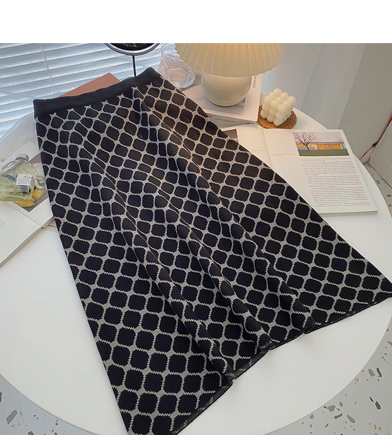 Retro pop versatile Plaid high waist A-line skirt  5751