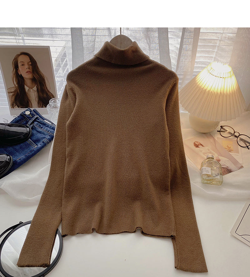 Korean high neck Pullover long sleeve slim slim top  6646