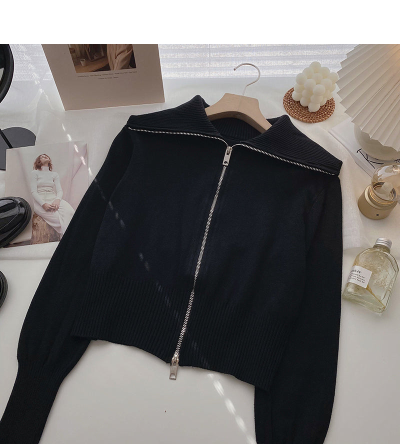 Korean fashion short Lantern Sleeve zipper top  6647