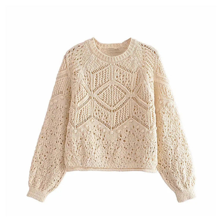 Süßer Hohlpullover Jacquard-Mesh-Pullover 7290