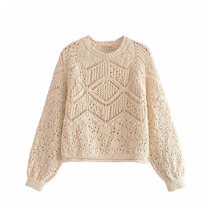 Süßer Hohlpullover Jacquard-Mesh-Pullover 7290