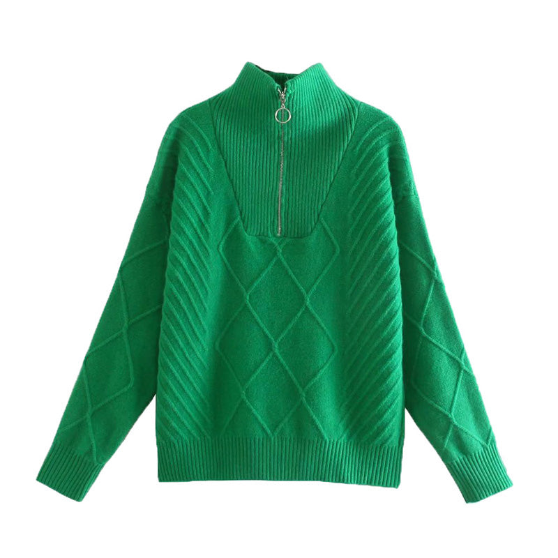 Stehkragen-Reißverschluss Langarm-Twist Loose Lazy Pullover Pullover 7199