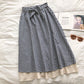 Retro literary small Plaid stitching design bow high waist skirt  5676