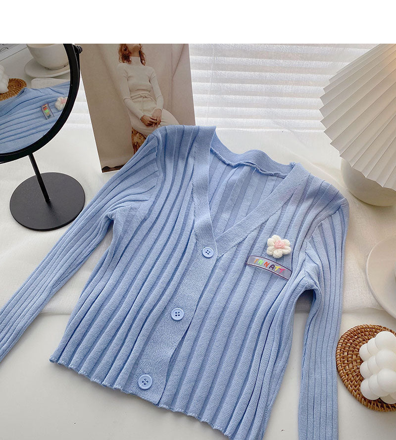 Thin long sleeve V-neck knit cardigan  6525