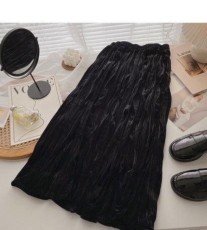 Temperament retro pleated A-shaped slim skirt  5780