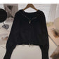 Cardigan knitted coat Long Sleeve hooded top  6658