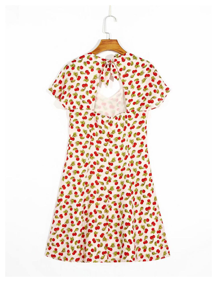 Robe de niche rétro à col carré et imprimé, dos ouvert, jupe à lacets en désordre, 7028