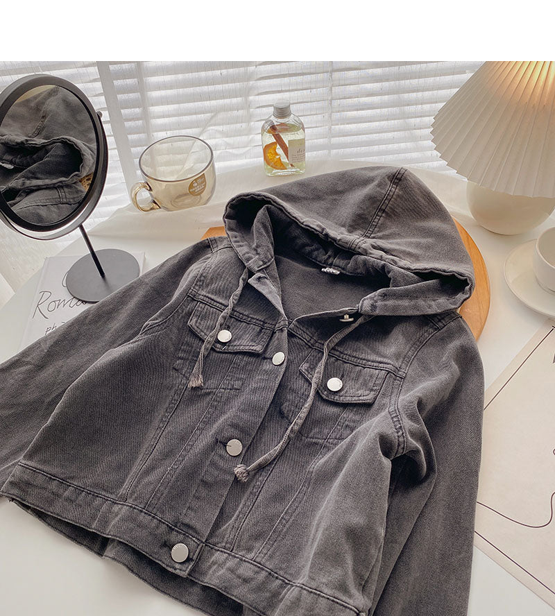 Denim Hooded Jacket Women's loose long sleeved top  6214