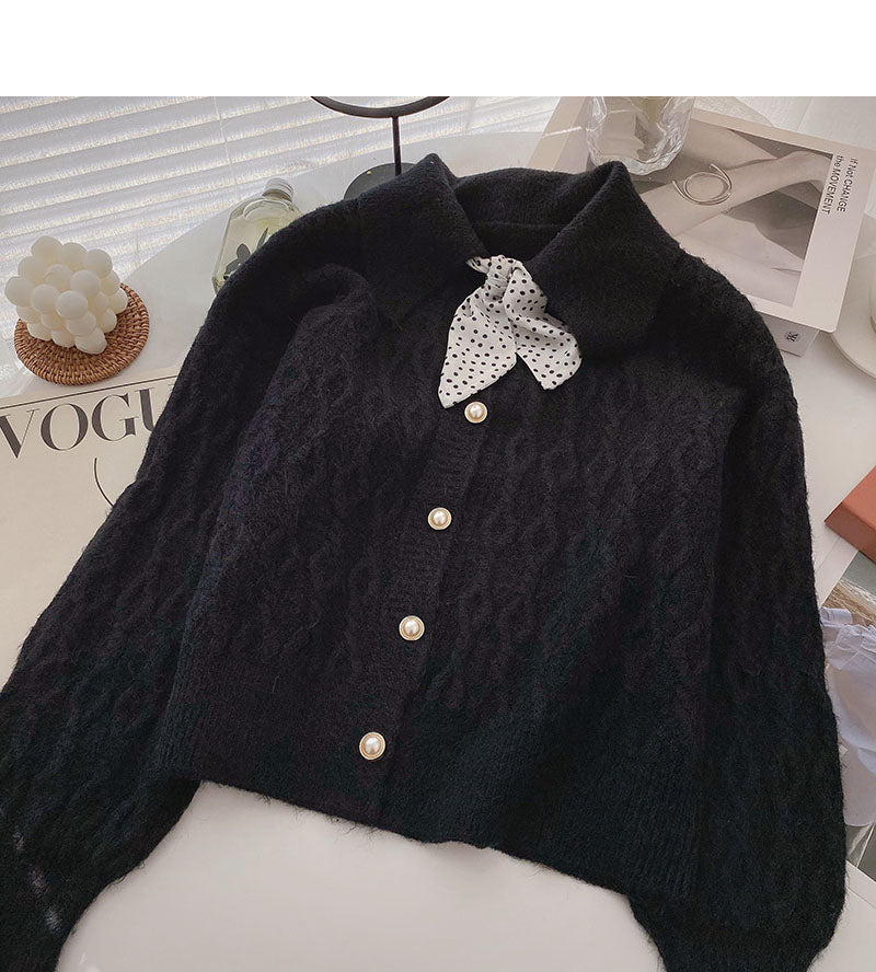 Design sense Vintage Lace up silk scarf loose top  5889