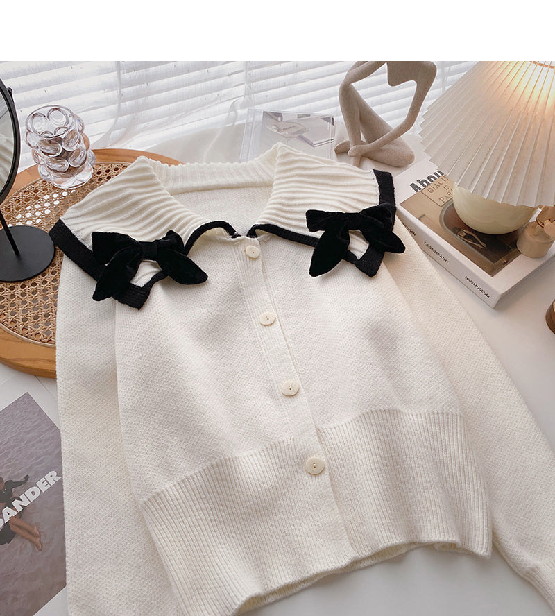 Vintage-Strickjacke mit Schleifenrevers 6193