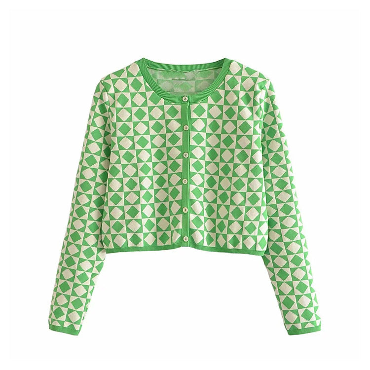 Manteau cardigan en tricot jacquard à losanges doux et mince 7261