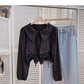 Baby collar single breasted shirt drawstring short slim top  6376