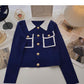 Knit cardigan design contrast color long sleeve top  6584
