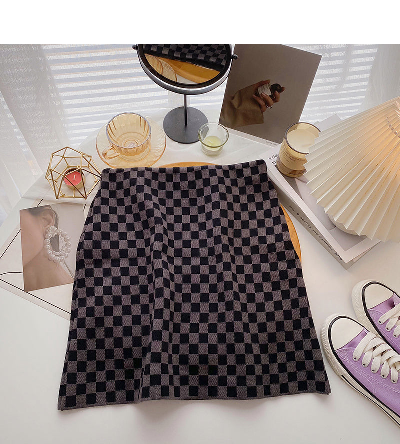 Net red retro chessboard pattern High Waist Hip Wrap Skirt  5536