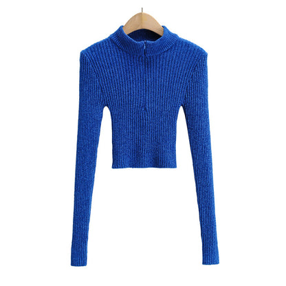 Einfarbiger Pullover mit halbhohem Kragen und Reißverschluss 7175