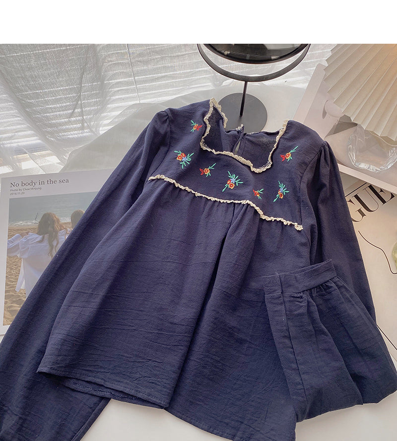 Chemise bébé à manches longues et col carré brodée au design coréen 6292