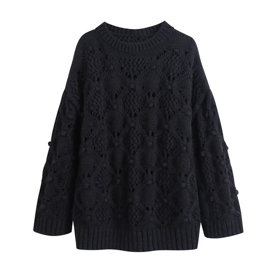 Pull en tricot creux à huit brins avec décoration de boule de vent paresseux 7522