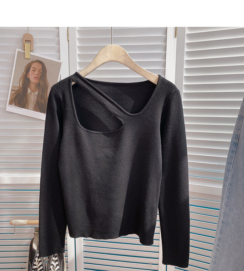 Hohler Pullover mit Rundhalsausschnitt in kleinem Design 6629
