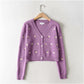 Cardigan à boutons brodés paresseux Pull polyvalent à col en V 7213