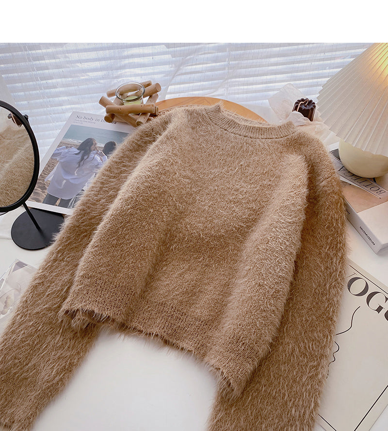 Solid imitation mink sweater thin top  6086