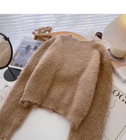 Solid imitation mink sweater thin top  6086