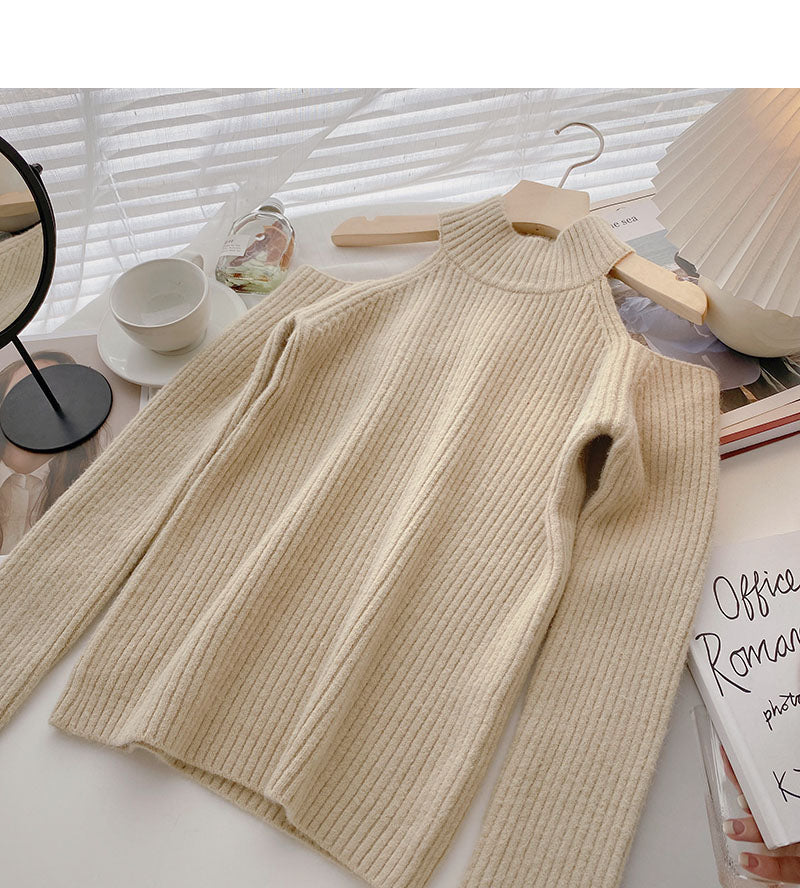 Women's slim off shoulder long sleeve sweater design  5946