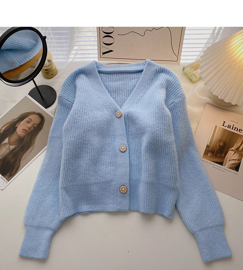 Haut vintage à manches longues et simple boutonnage avec perles 6098