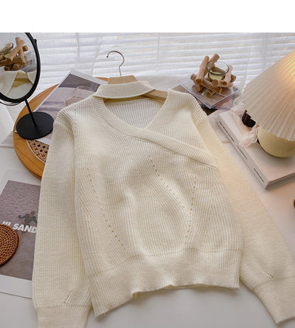 Design sense hollow out stand collar Pullover thin top  6181